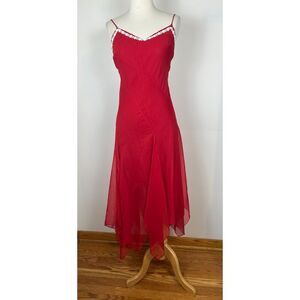 Vintage Y2K Fairycore Fluttery Red Asymmetrical Spaghetti Dress Flutter Strap 7